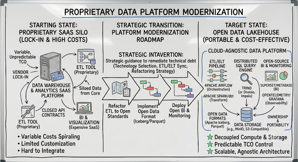 Whiteboard sketch of platform modernization