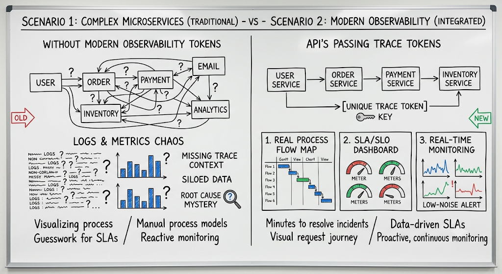 Whiteboard sketch of observability by design
